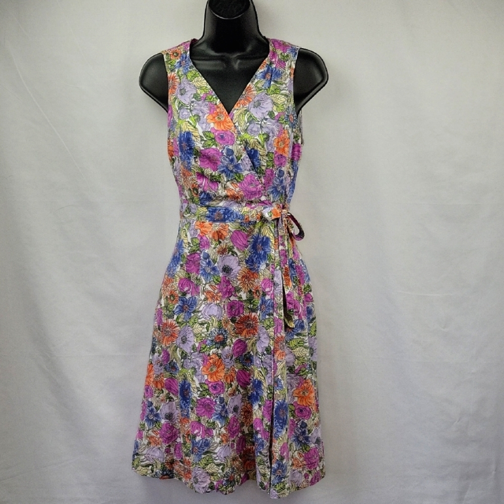 Tommy Hilfiger Sleeveless Cotton Wrap Dress Floral Size XS